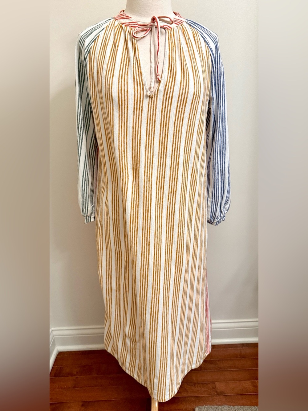 Zara Red Blue Yellow Striped SZ S Bohemian Coastal Chic Preppy Nautical Dress